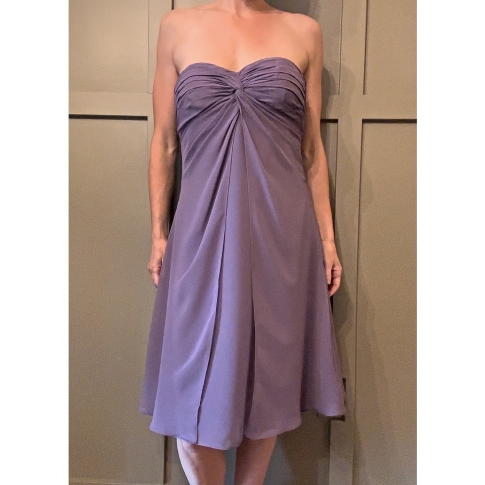 BILL Levkoff Chiffon Strapless Sweetheart Cocktail Length Bridesmaid Dress 8